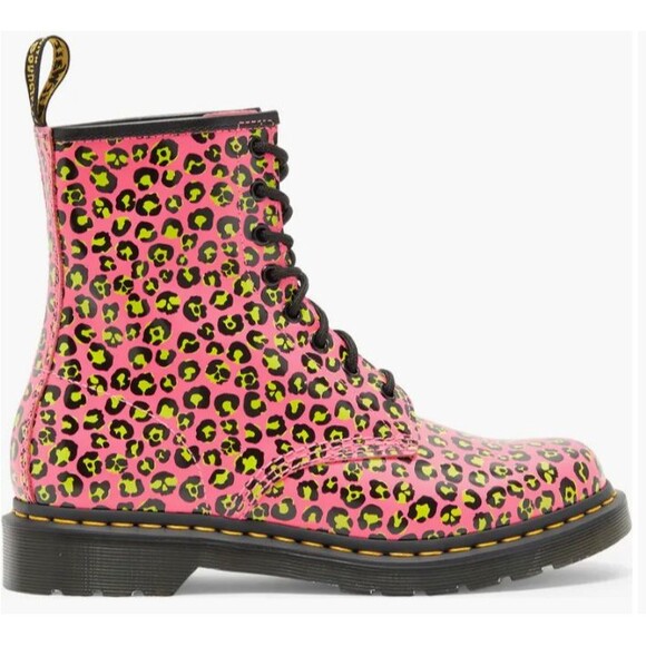 Dr Martens Boots Womens 6 Pink Leopard Water Repellent 1460 Leather Lace Up Shoe - Picture 4 of 14